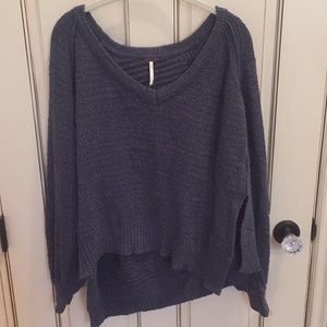 Free People Blue V-Neck Sweater